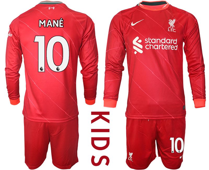 Cheap Youth 2021-2022 Club Liverpool home red Long Sleeve 10 Soccer Jersey